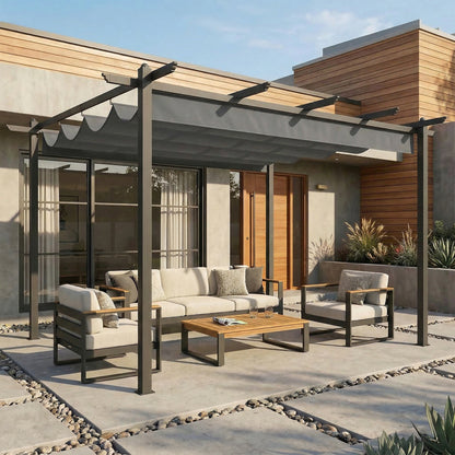 Outsunny Pérgola De Jardín 4x3 M Con Techo Retráctil Y Marco De Aluminio Gris_1