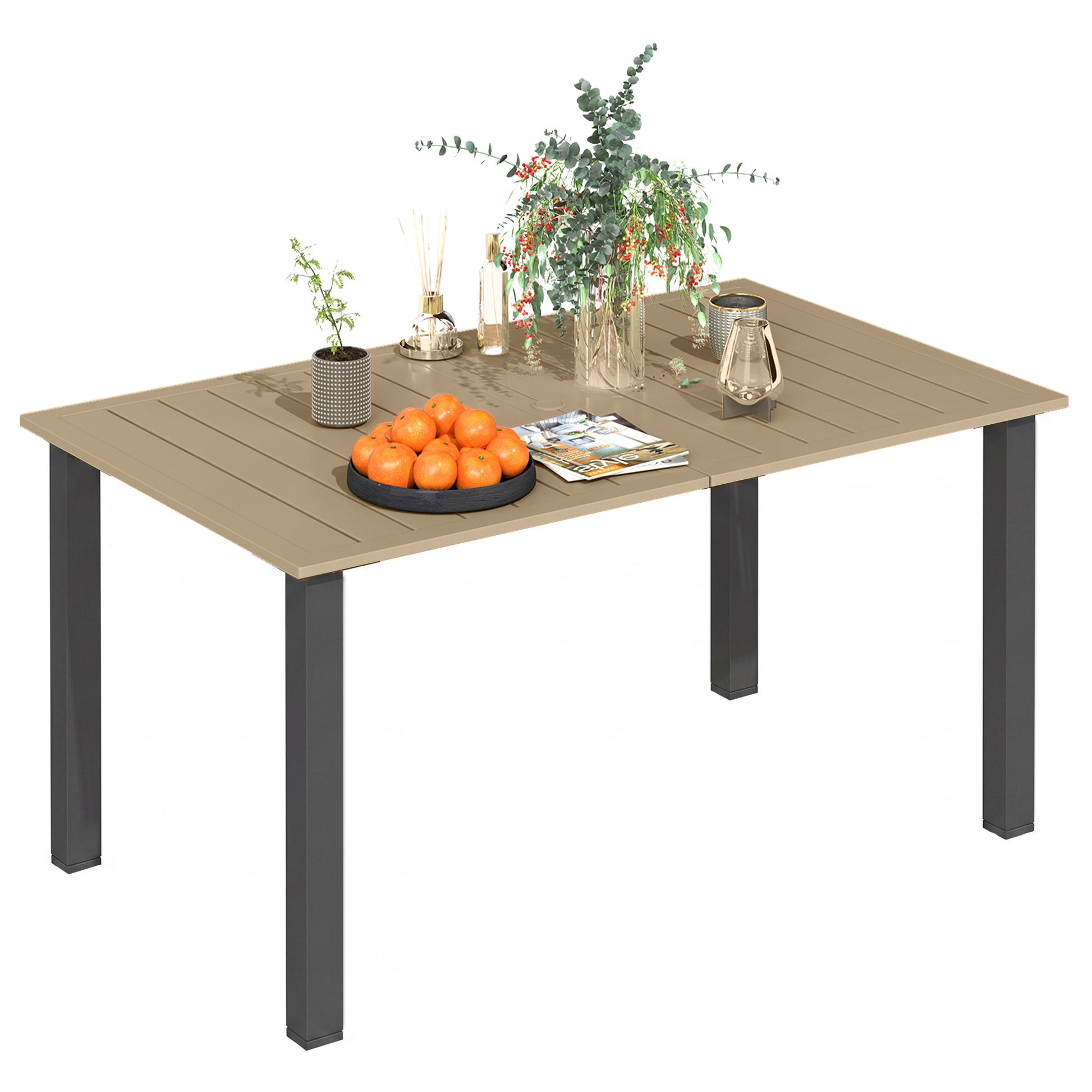 Outsunny Mesa De Jardín Rectangular 150x90x73 Cm Con Orificio Para Sombrilla_0
