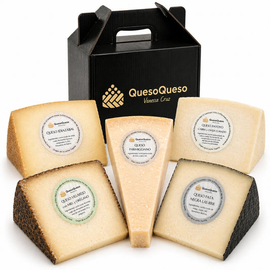 Quesoqueso® Caja De Quesos Gourmet Regalo | 5 Cuñas Queso Parmesano, Payoyo, Idiazabal, Andaluz Y Con Miel Y Oregano_0