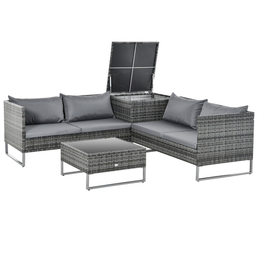 Outsunny Set Muebles De Jardín 4 Piezas De Ratán 2 Sofá Doble 2 Mesa Gran_0