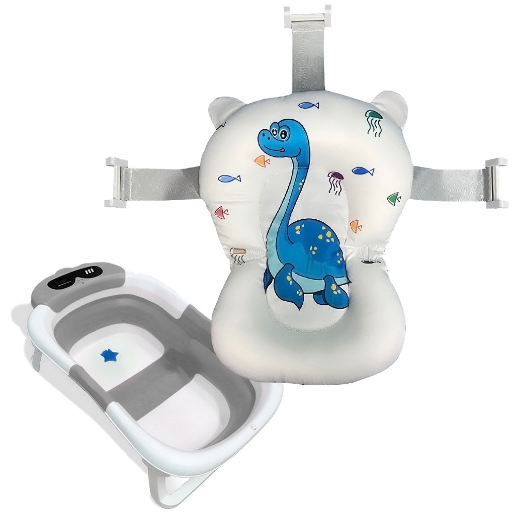 Bathby Bañera Plegable Para Bebés Recién Nacidos, Cojín Dinosaurio, Termómetro, Patas Antideslizantes (gris Dinosaurio)