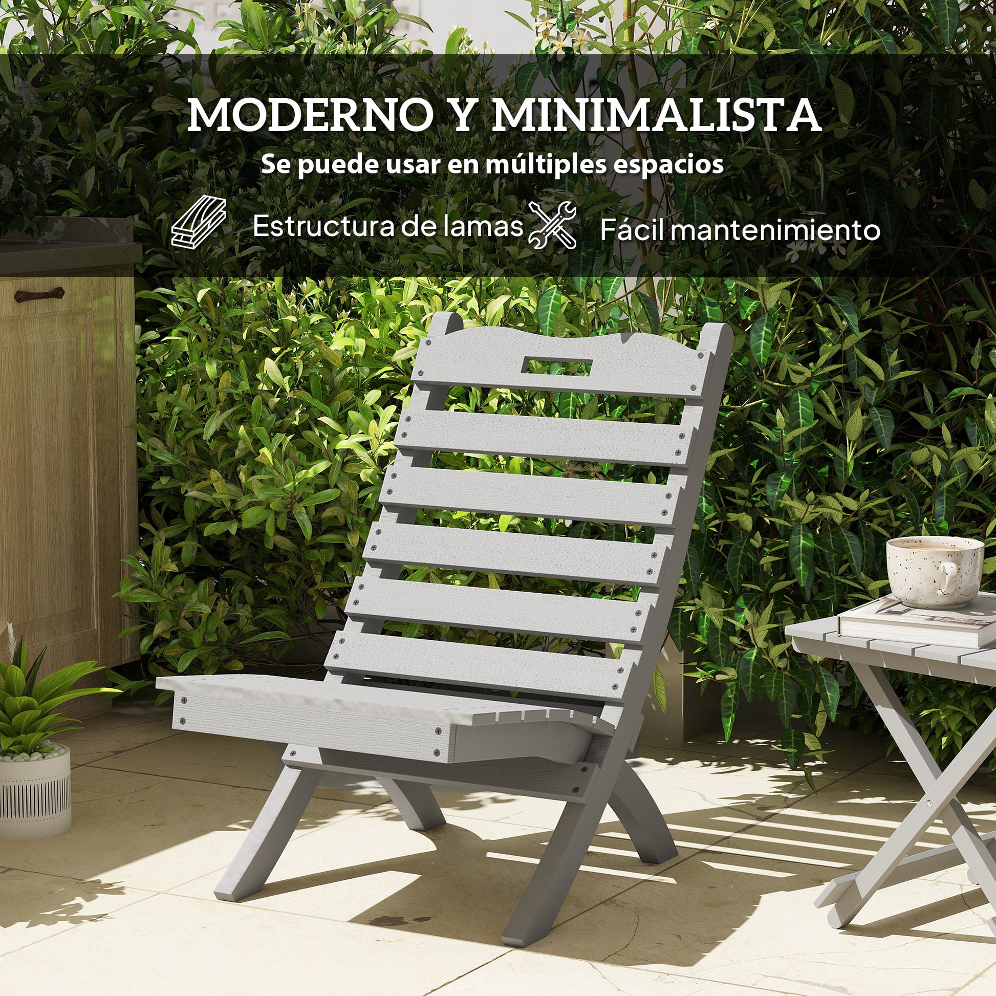 Outsunny Silla De Jardín De Madera Con Diseño Listones Y Respaldo Inclinado Gris_5