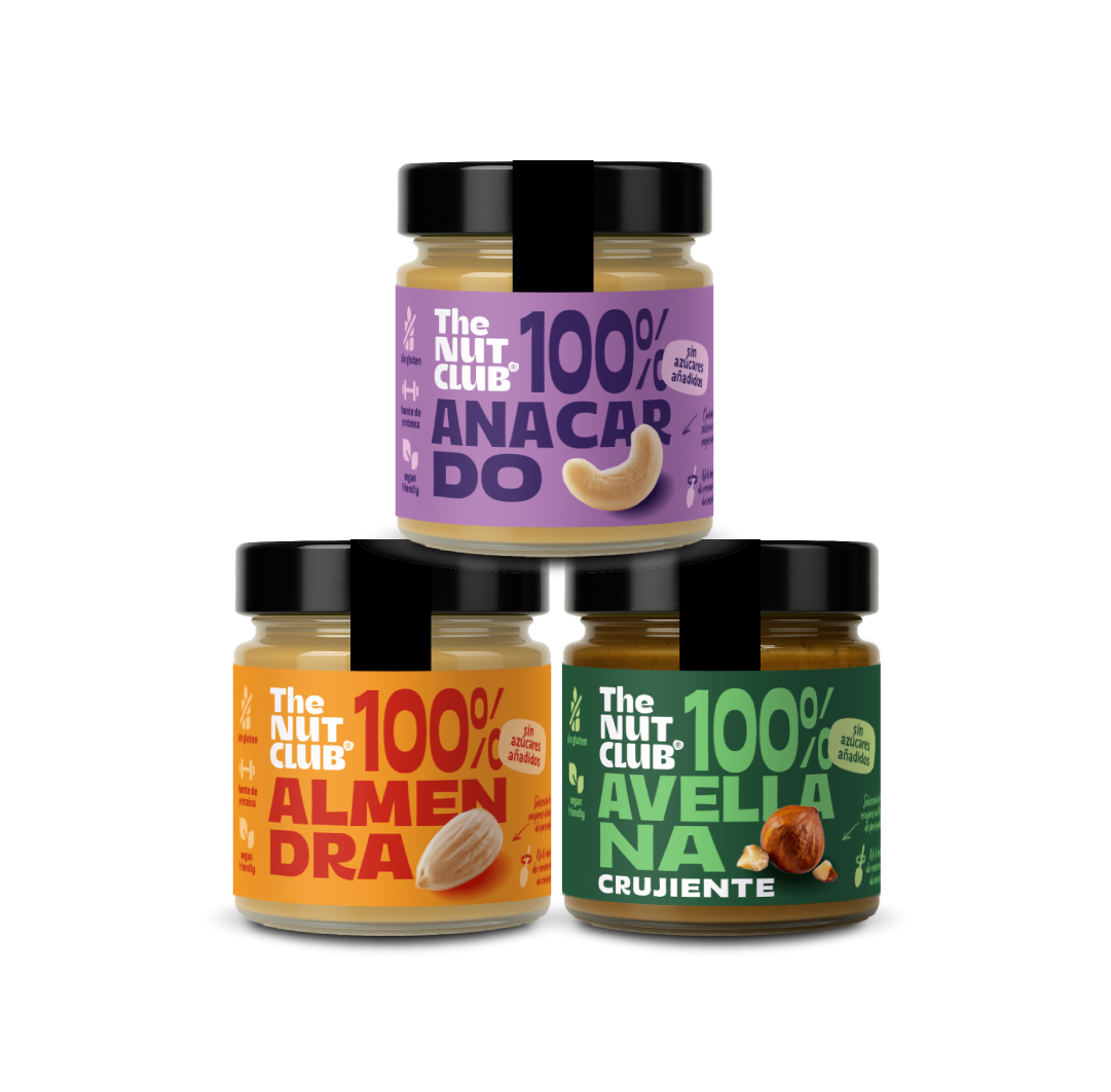 Pack de 3 cremas de frutos secos, avellana crujiente, almendra y anacardo The Nut Club 540g_0