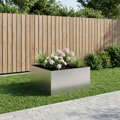Macetero De Jardín Plateado 100 X 100 X 40 Cm Acero Inoxidable_1