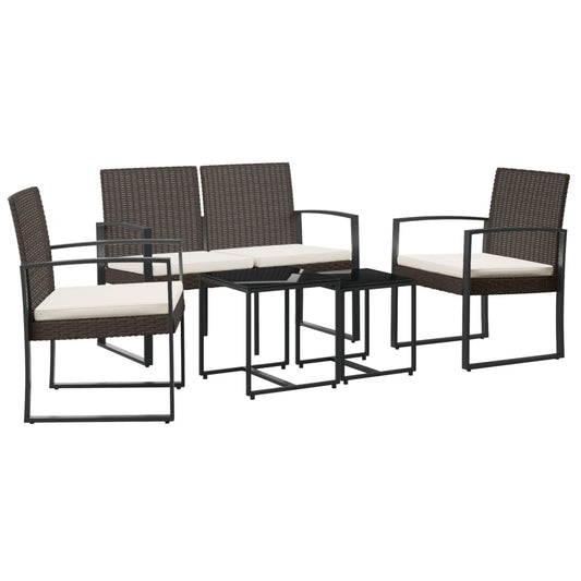 Vidaxl Set Comedor De Jardín 5 Pzas Y Cojines Pp Aspecto Ratán Marrón_0