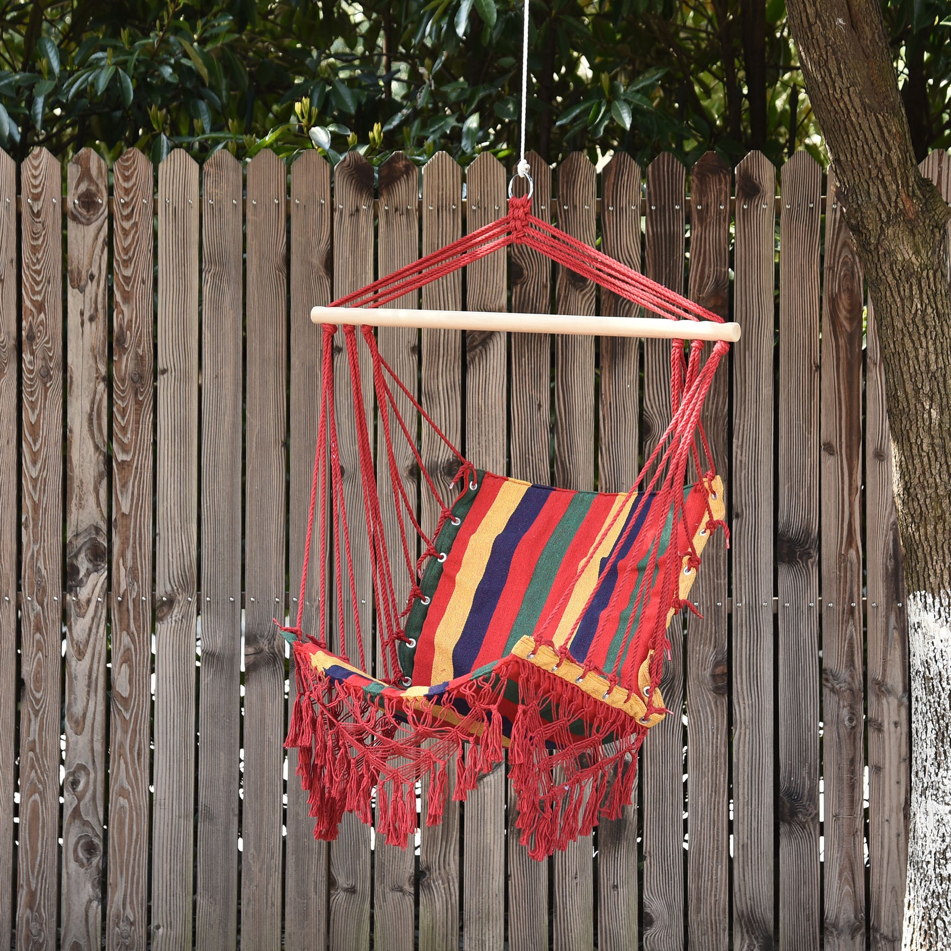 Outsunny Silla Colgante Algodón Poliéster 100 Kg Interior Exterior 100x60x100 Cm_1