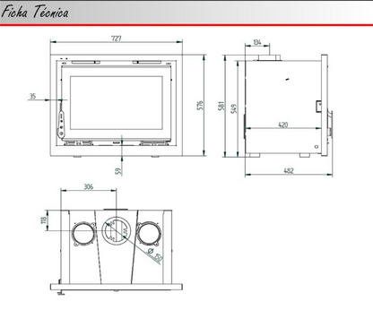BRICOSOL Insertable de leña con turbinas FM Modelo IT-170 Interior Vermiculita_4