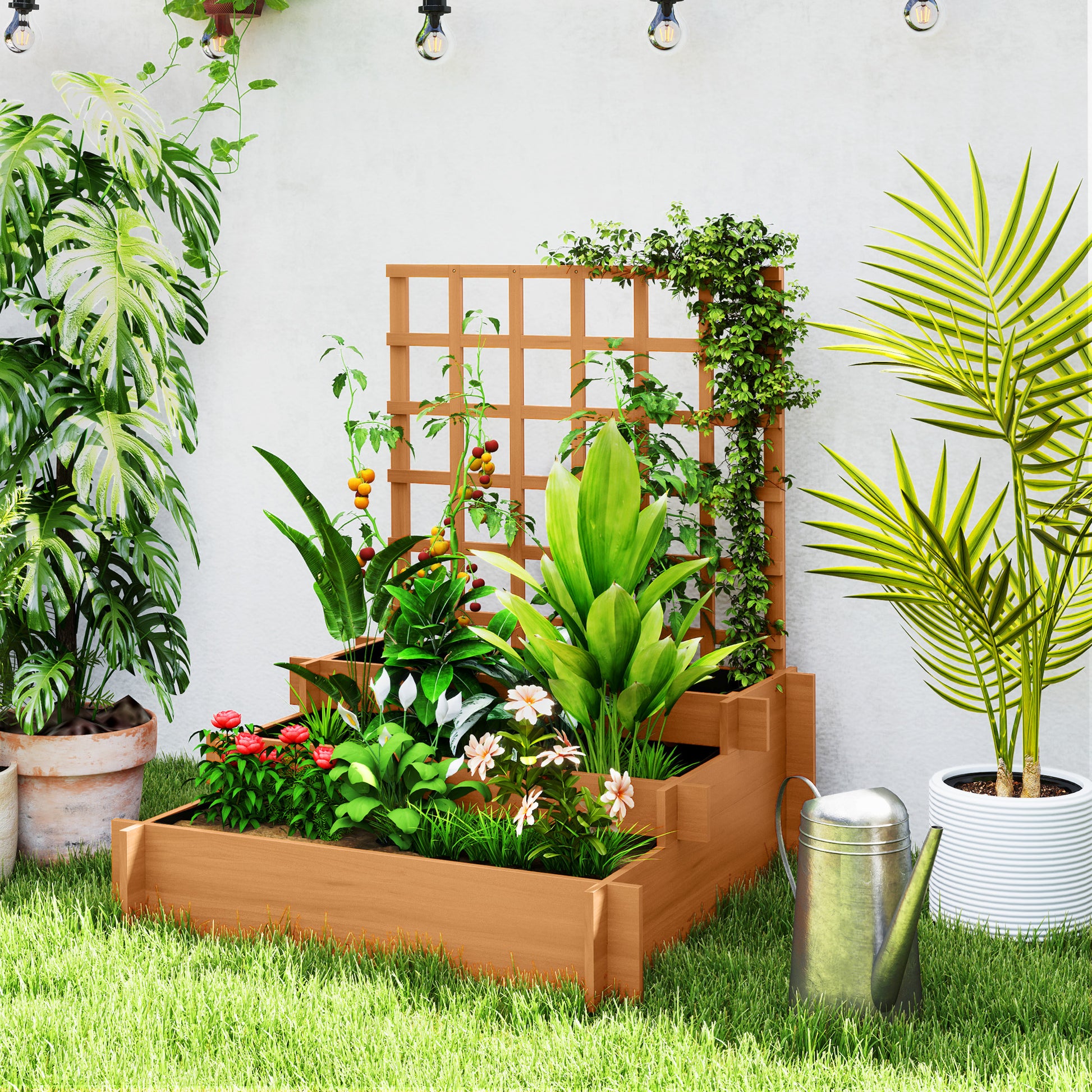 Outsunny Jardinera De 3 Niveles Con Enrejado Para Cultivos Verduras 95x95x110 Cm_1