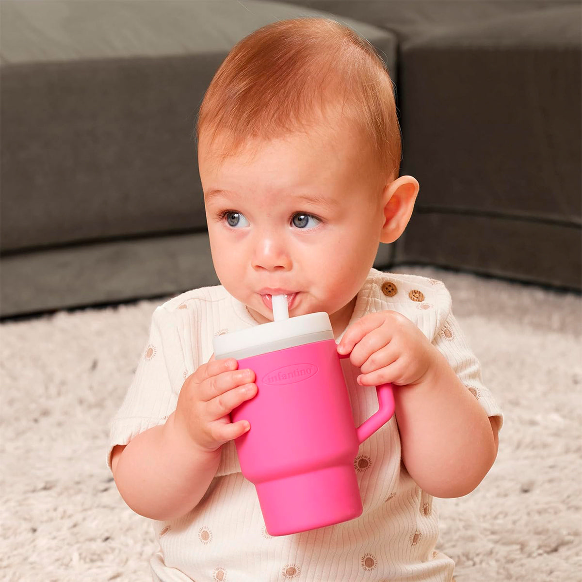 Infantino Mi Primer Vaso, Pajita Resistente Y Asa Para Niños Pequeños, Fácil De Limpiar, 250ml, Fucsia_3