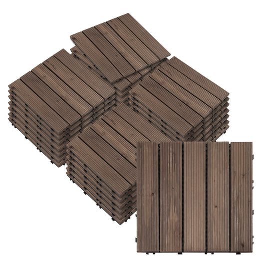 Outsunny Set 27 Baldosas De Madera De Clic 30x30 Cm Área De 2,43m² Marrón Oscuro_0