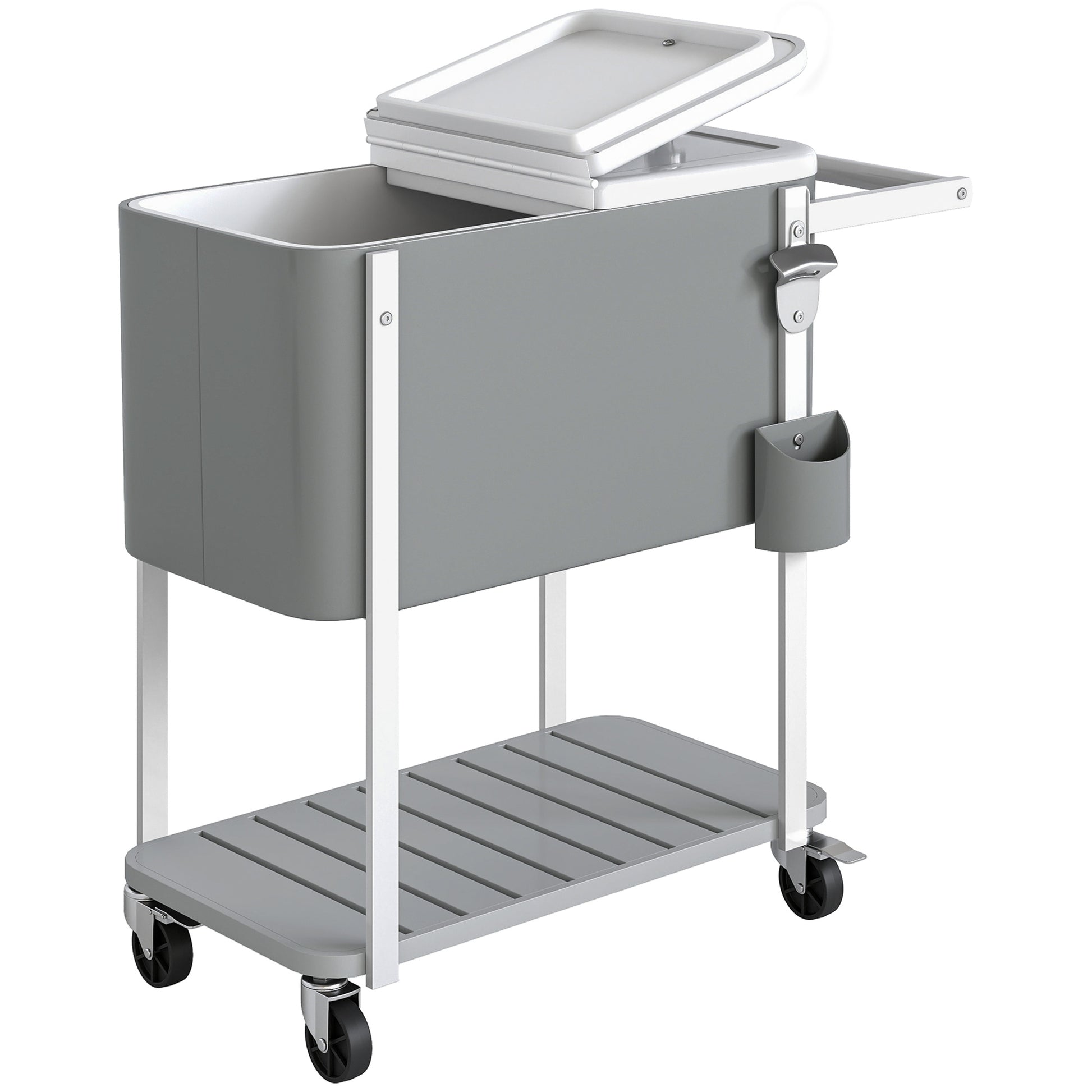 Outsunny Carrito Nevera De 56l Con Ruedas Estante Abrebotellas Gris_0