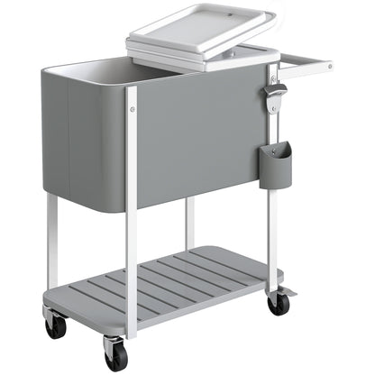 Outsunny Carrito Nevera De 56l Con Ruedas Estante Abrebotellas Gris_0