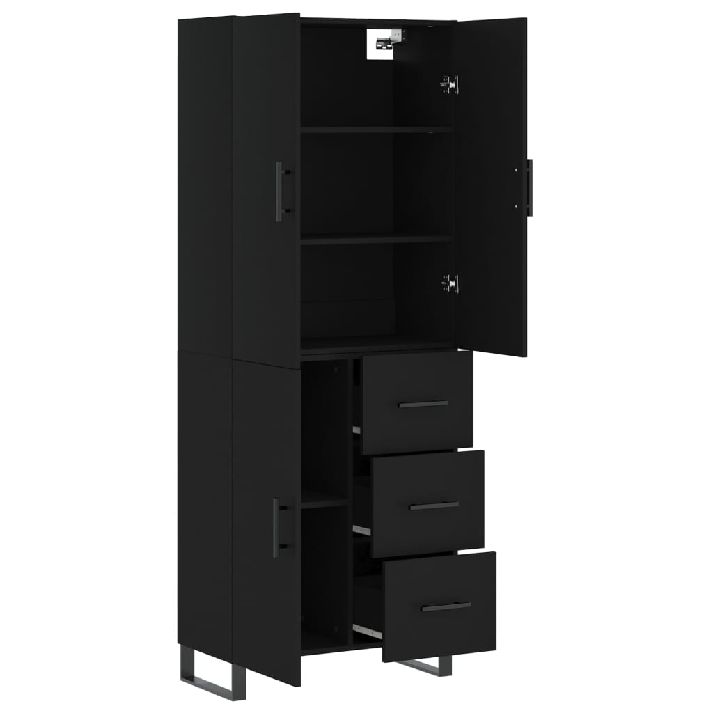 Aparador Alto Madera Contrachapada Negro 69,5x34x180 Cm_3