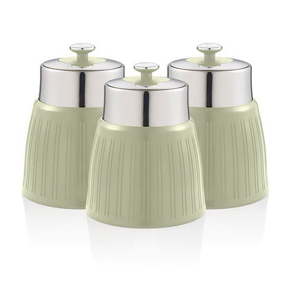 Set 3 Botes Cocina Almacenaje 1,2 L, Plástico Y Acero Inox, Especias, Té ,café, Retro, Vintage Swan Swka1024gn, Verde