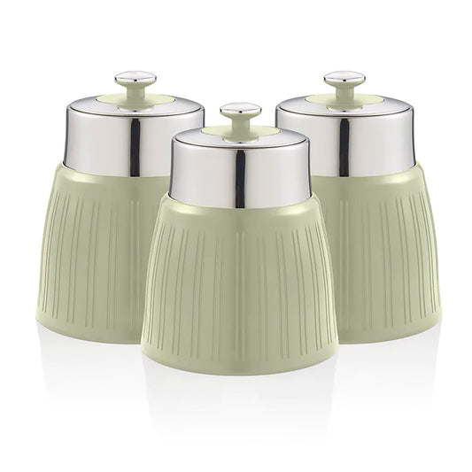 Set 3 Botes Cocina Almacenaje 1,2 L, Plástico Y Acero Inox, Especias, Té ,café, Retro, Vintage Swan Swka1024gn, Verde_0