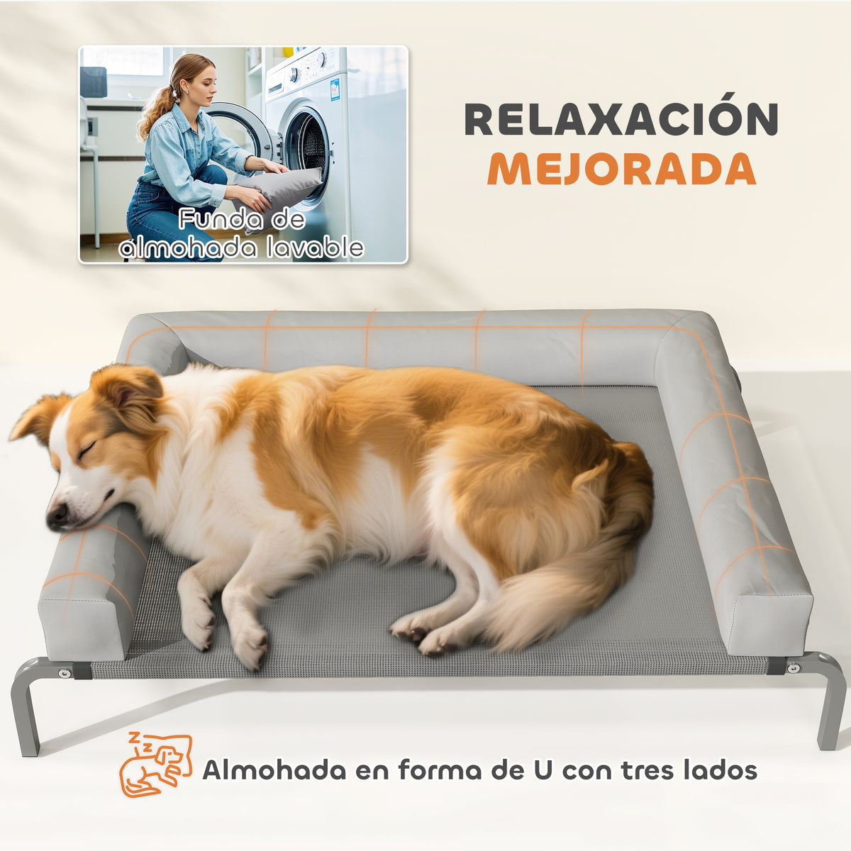 Pawhut Cama Elevada Para Perros Transpirable Con Refuerzos Extraíbles Gris Claro_4