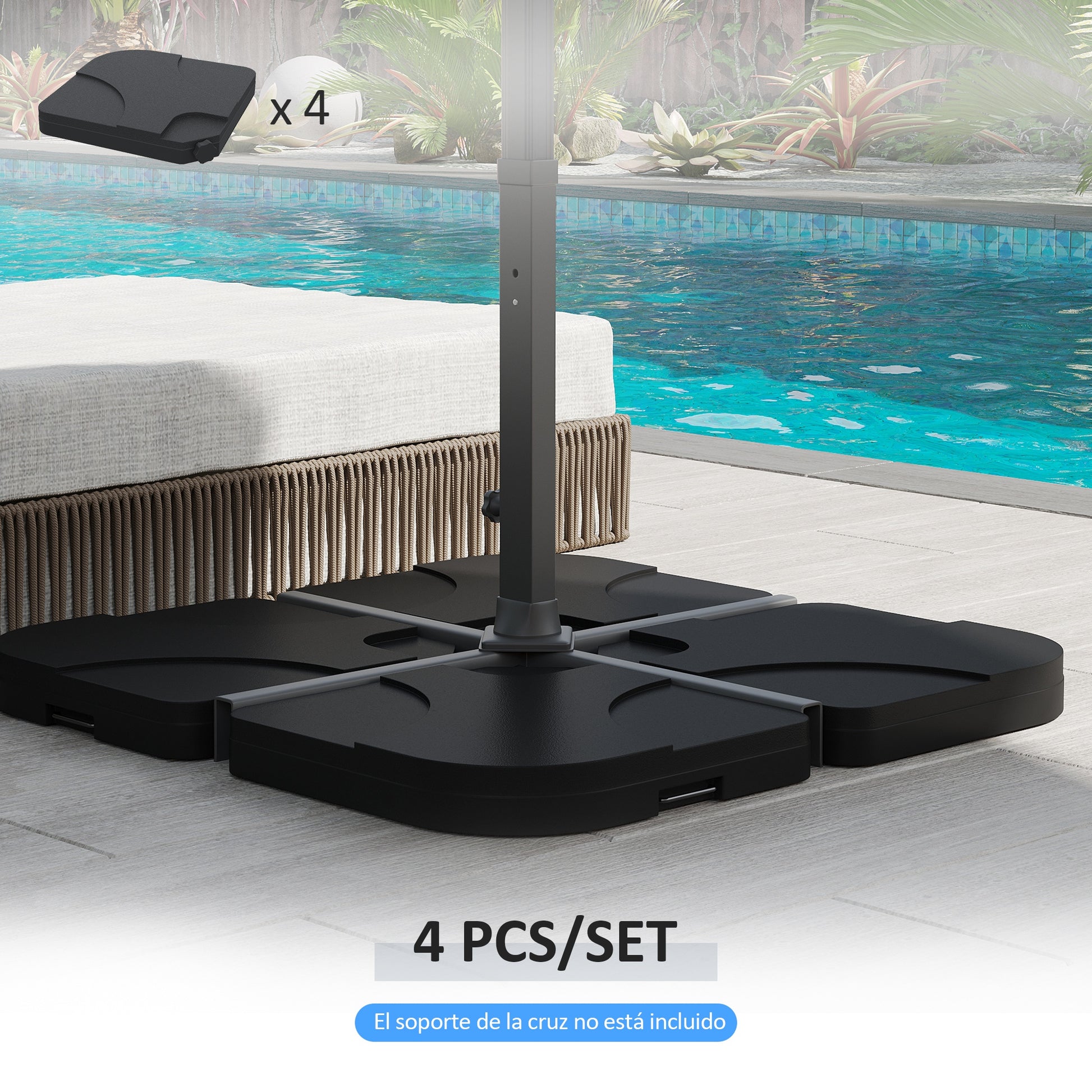 Outsunny Base De Sombrilla O Pie Para Parasol Tipo Soporte De 4 Piezas De Plástico 100x100x7_3