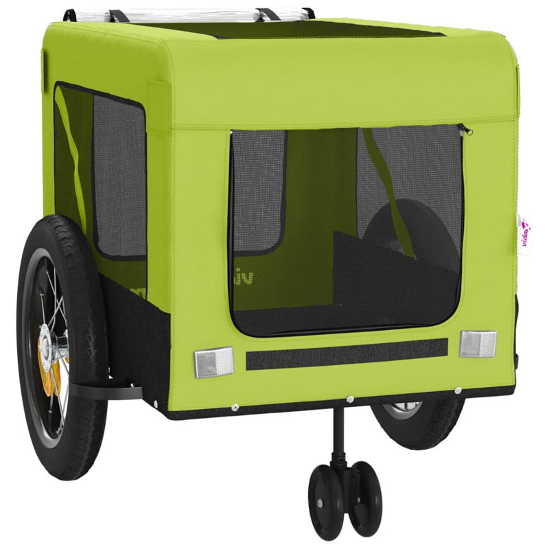Vidaxl Remolque De Bicicleta Mascotas Hierro Tela Oxford Verde Negro_5