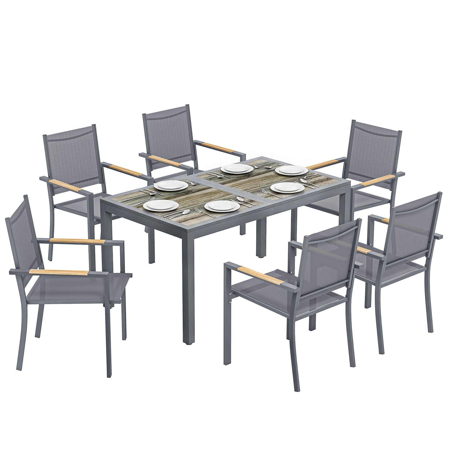 Outsunny Conjunto De Mesa Y Sillas Jardín De 7 Piezas_0