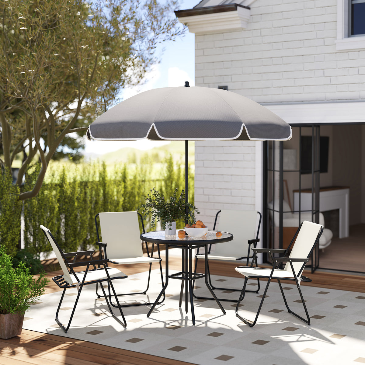 Conjunto De Jardín Outsunny Acero, Textilene Crema 80x80x70 Cm_1
