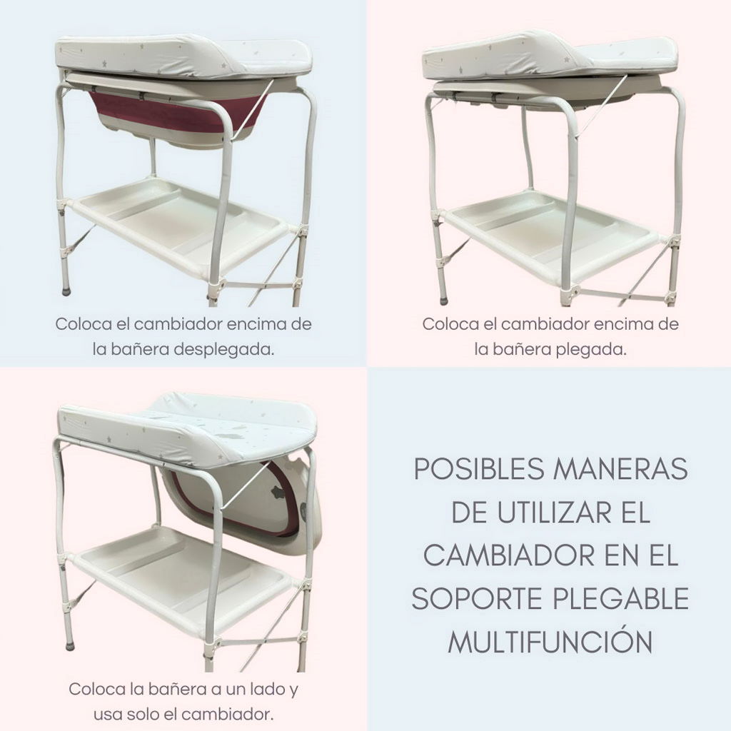 Bathby | Bañera Bebé 5 En 1 Plegable Con Soporte, Cambiador, Bandejas, Desagüe (rosa Standard)_5