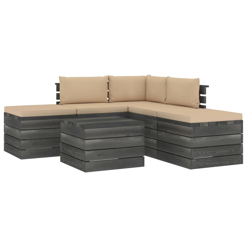 Muebles De Jardín De Palets 6 Piezas Cojines Madera Maciza Pino / Vetonek_5