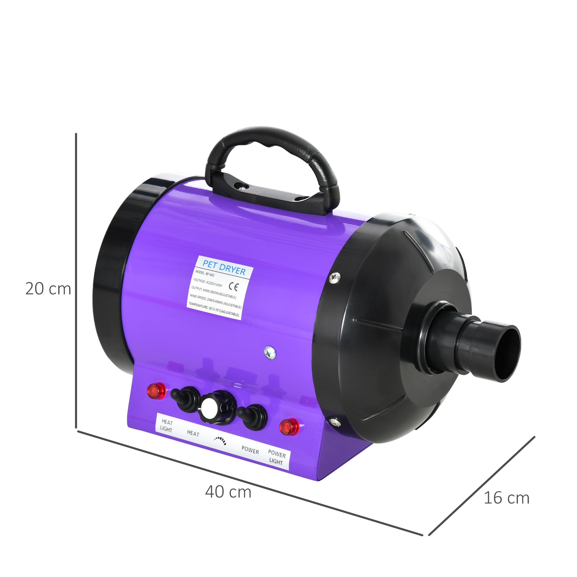 Pawhut Secador De Pelo Perros 2800w Temperatura Velocidad Del Viento Ajustable_2