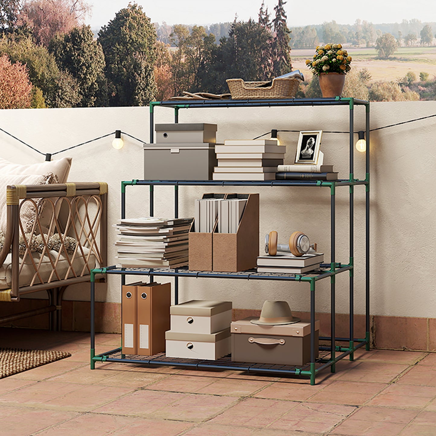 Outsunny Soporte Para Plantas De 4 Niveles De Acero 94x84x110 Cm Verde Oscuro_4