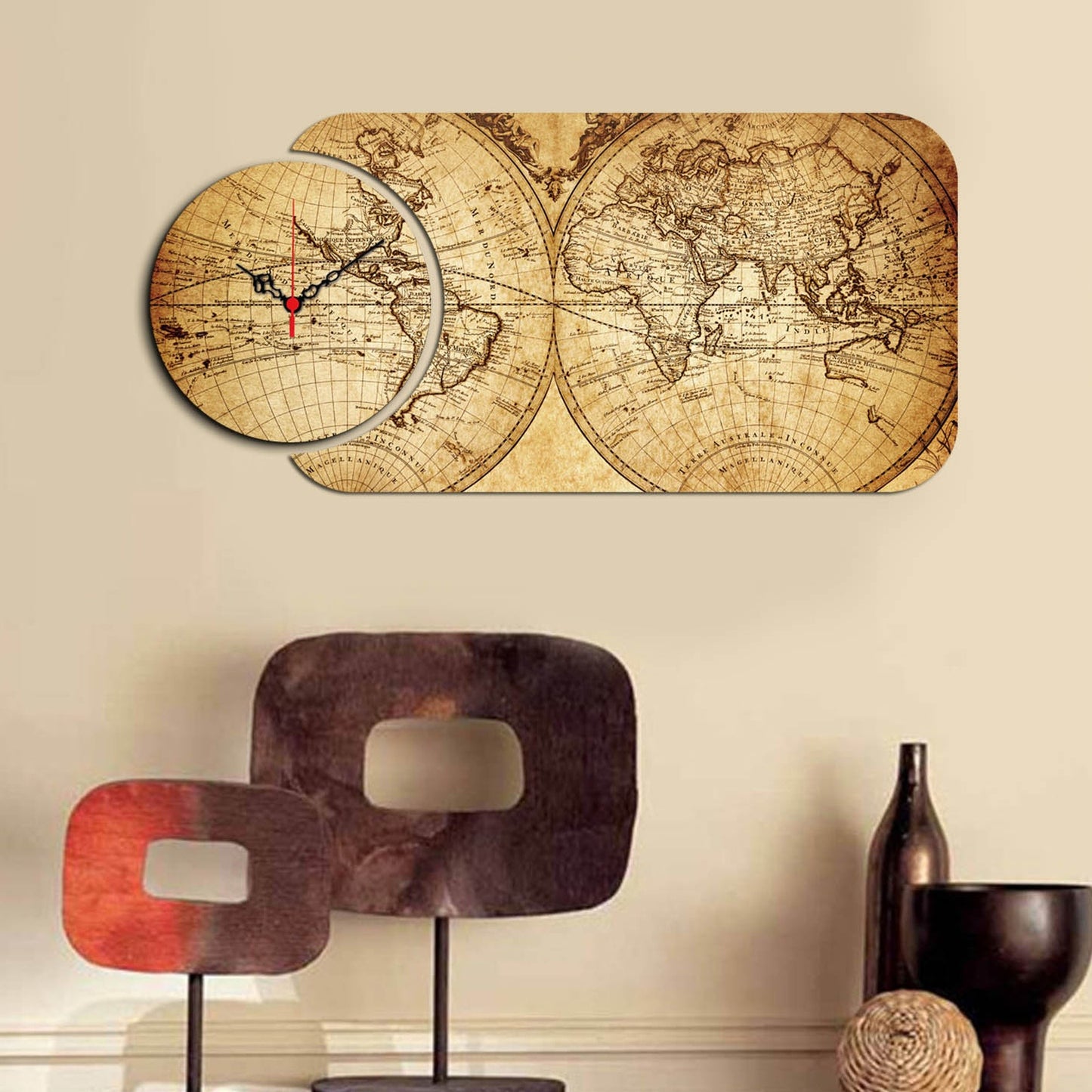 Reloj Mdf Decorativo Mapamundi (2 Piezas)_5