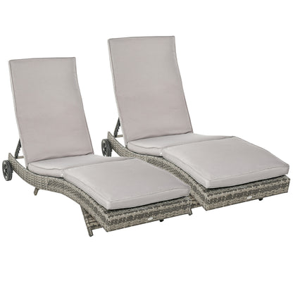 Outsunny Juego De 2 Tumbonas De Ratán Reclinable En Forma De S Con Ruedas_0