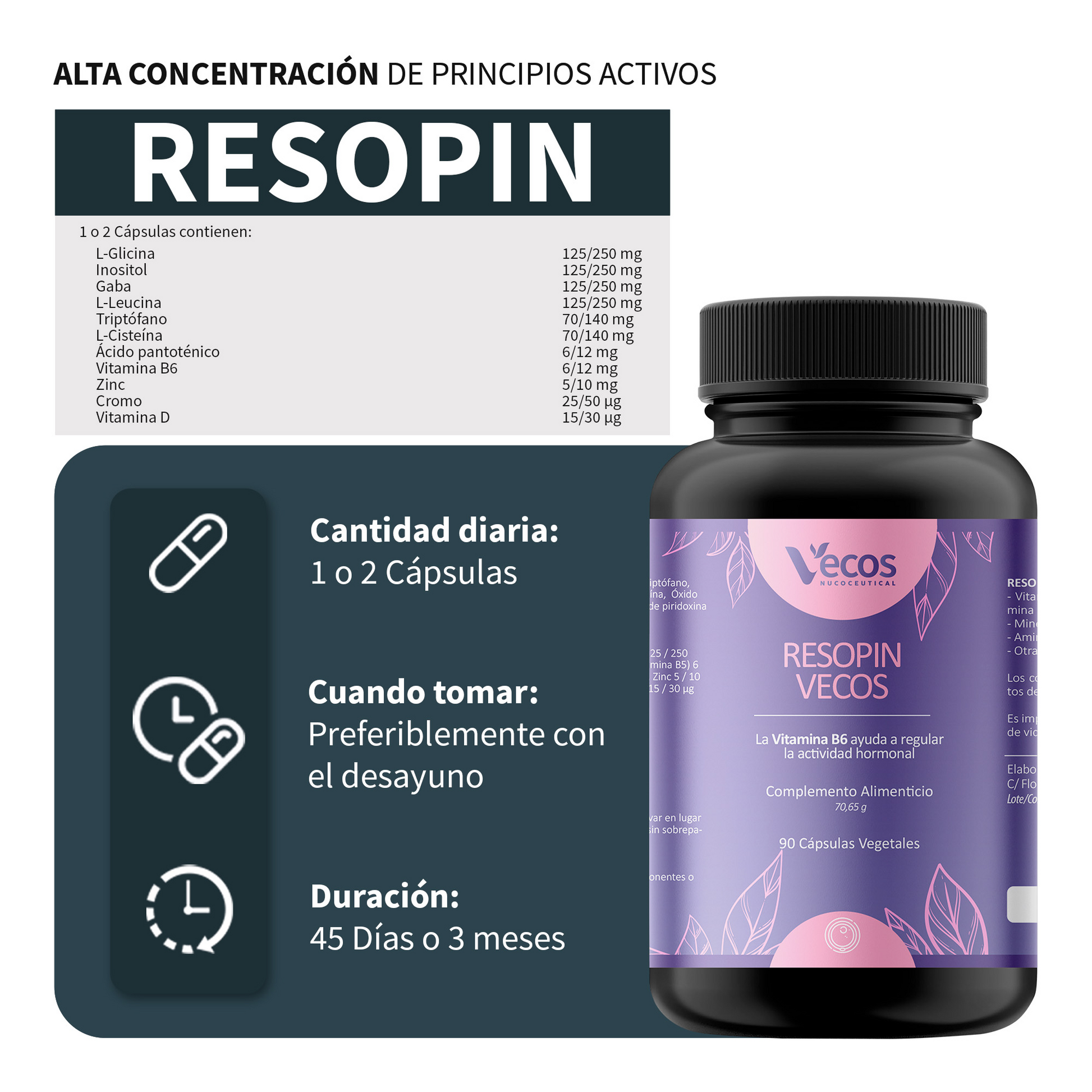 Resopin Vecos 90 Cápsulas | Regularidad Menstrual, Fertilidad Femenina | Inositol,cromo_2