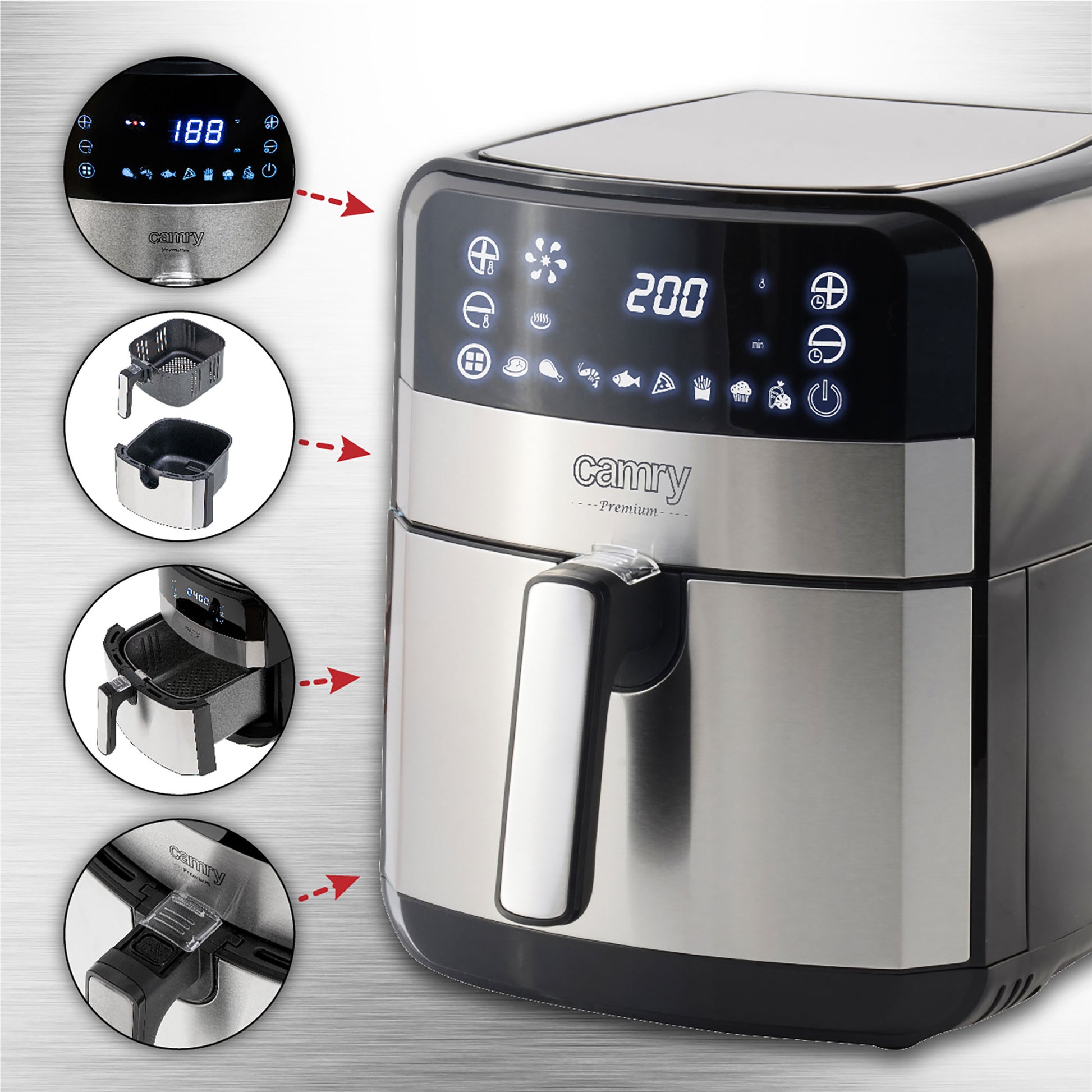 Freidora De Aire Caliente 5 L Sin Aceite 8 Programas Temporizador,temperatura 80–200°c Camry Cr6311 2500w_2