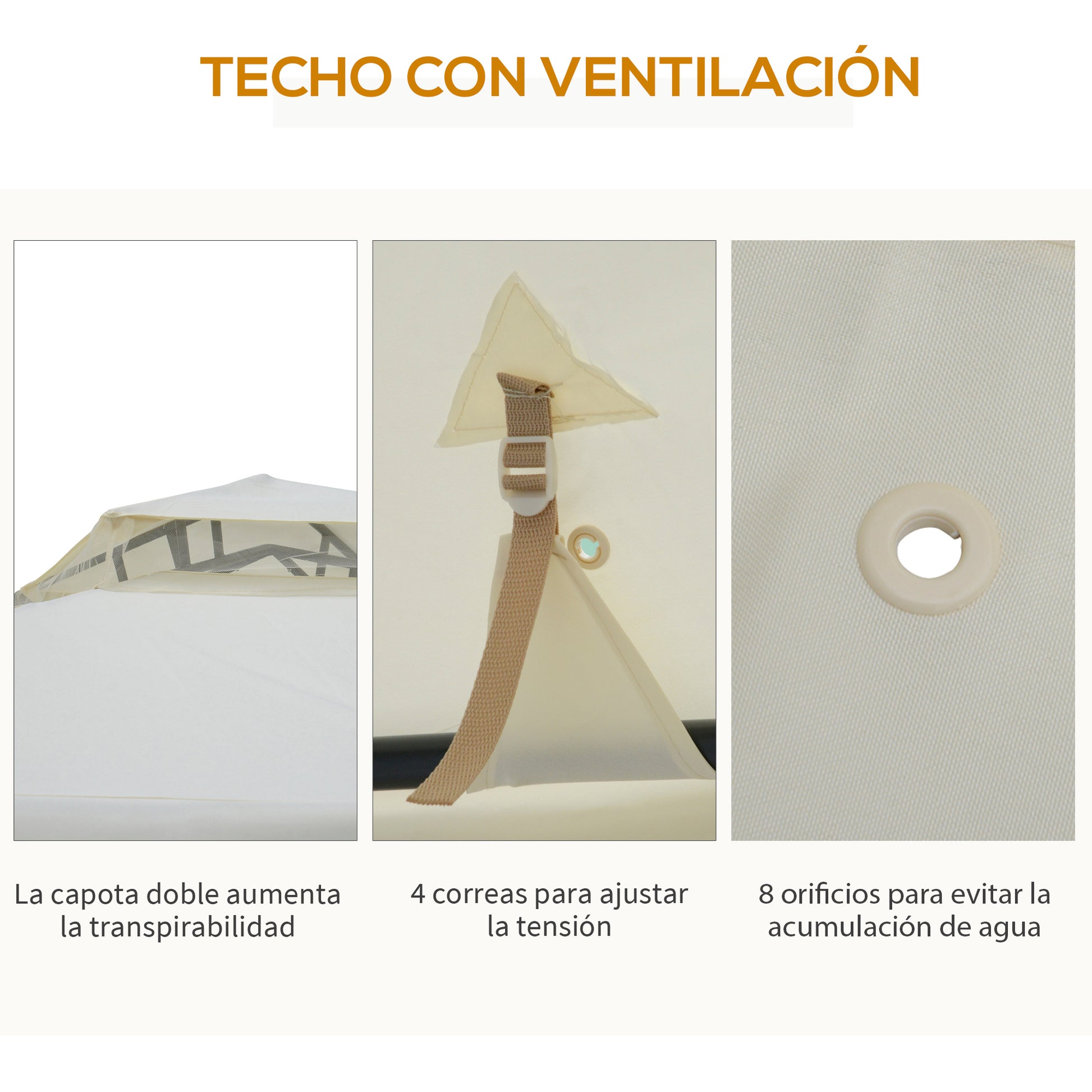 Outsunny Cenador De Jardín 3x3m Con Doble Techo 4 Cortinas Mosquiteras Crema_4