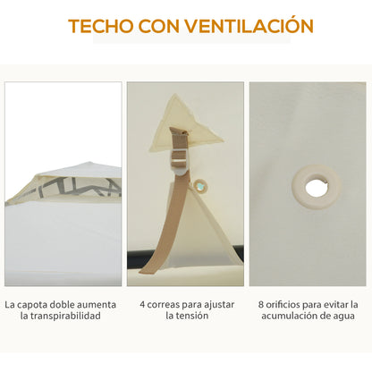 Outsunny Cenador De Jardín 3x3m Con Doble Techo 4 Cortinas Mosquiteras Crema_4