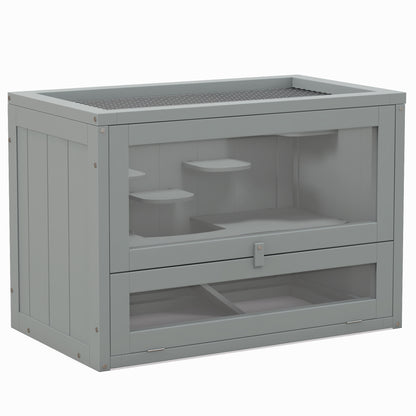 Pawhut Jaula Para Hámster De Madera Con Plataformas Escaleras 60x35x42 Cm Gris_0