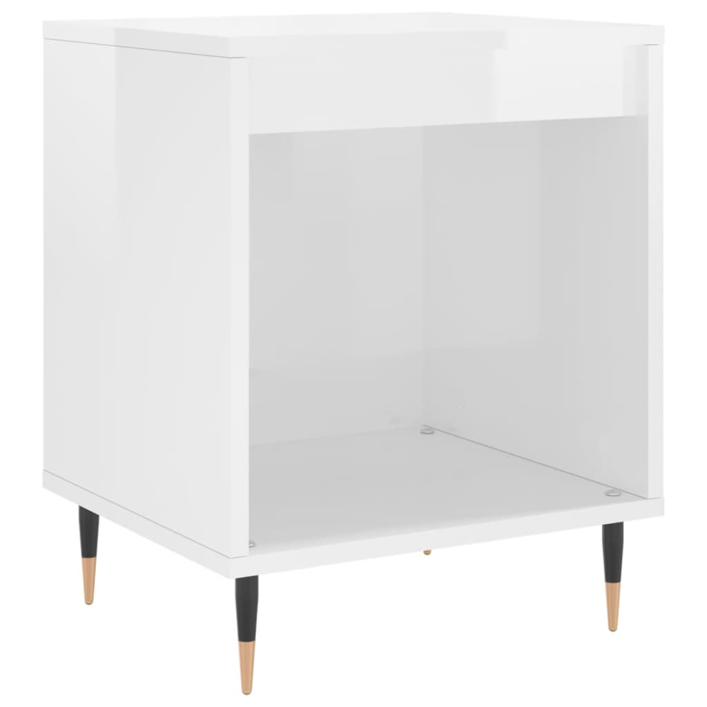 Mesita De Noche Madera De Ingeniería Blanco Brillo 40x35x50 Cm_0