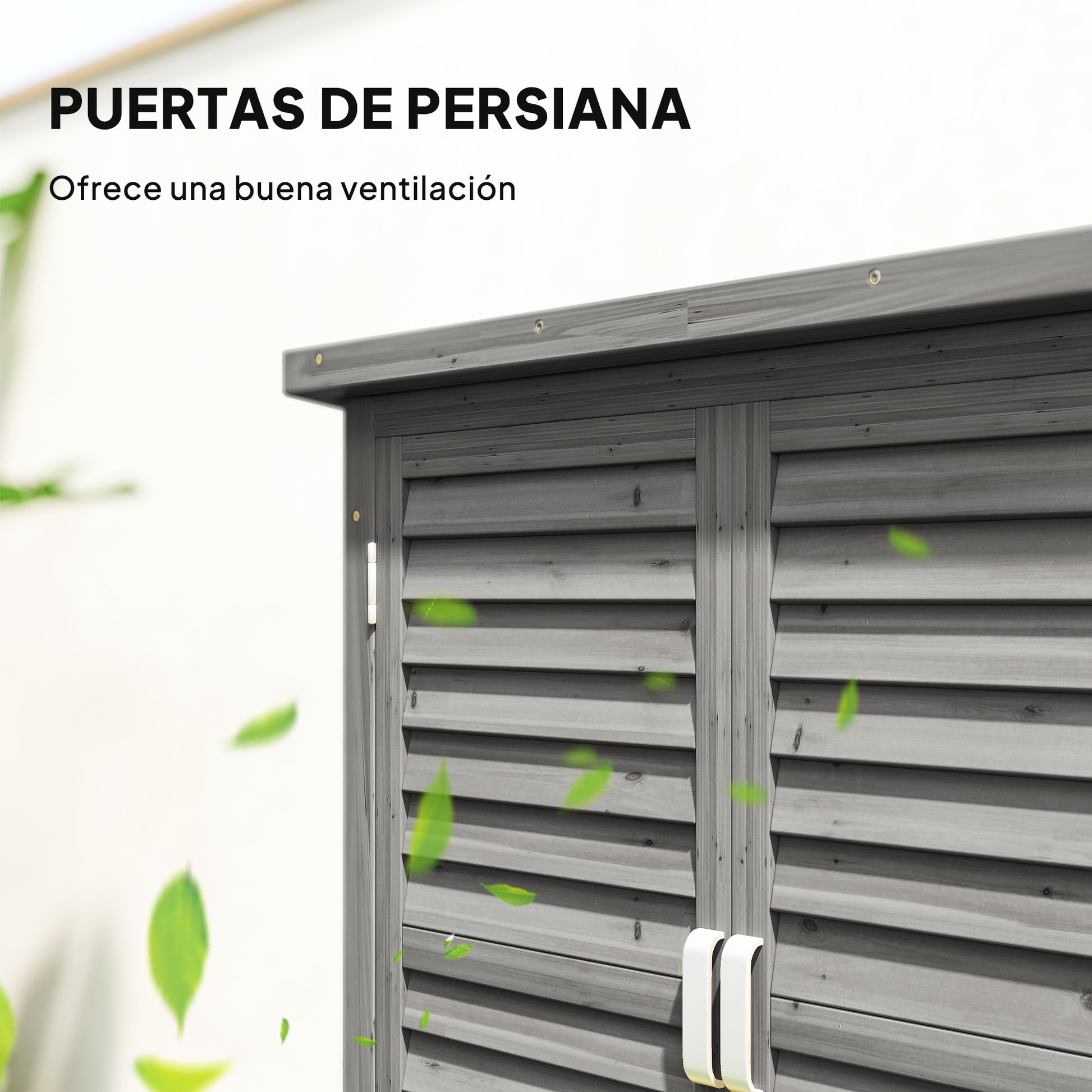 Outsunny Cobertizo Almacenamiento Madera Jardín 2 Estantes Interiores Gris_3