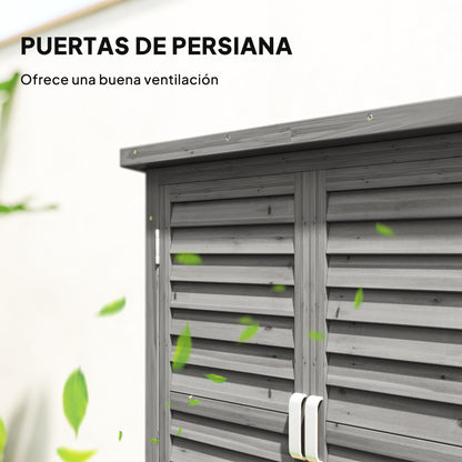 Outsunny Cobertizo Almacenamiento Madera Jardín 2 Estantes Interiores Gris_3