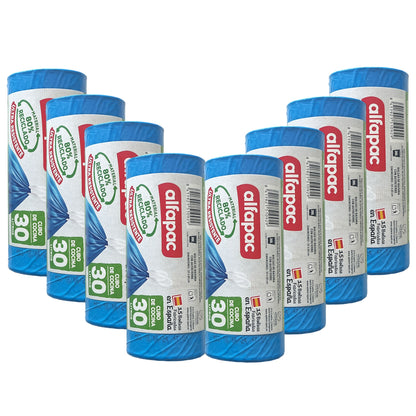 80% Reciclado 8 Rollos De 15 Bolsas De Basura 30l Con Autocierre_0
