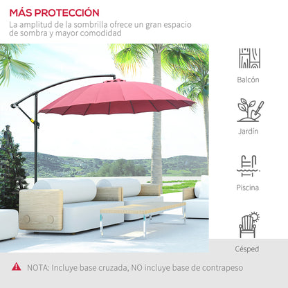 Outsunny Sombrilla Jardín Ø300 Cm Con Manivela Manual Base Cruzada Rojo_5