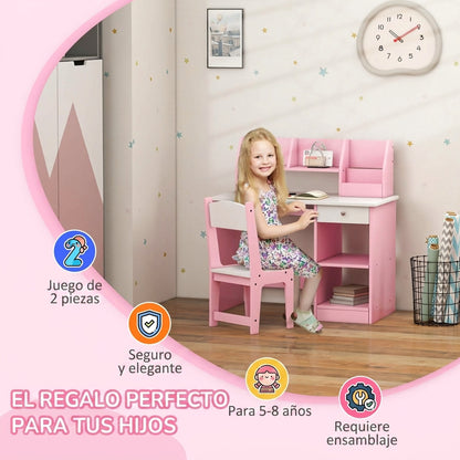 Zonekiz Juego De Escritorio Y Silla Para Niños De +5 Años Con 2 Cajones Rosa_5