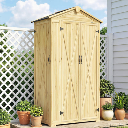 Outsunny Caseta De Jardín De Madera 93x53x168 Cm Con 4 Estantes Y 3 Puertas_3