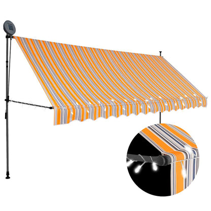 Toldo Retráctil Manual Con Led Amarillo Y Azul 350 Cm_1