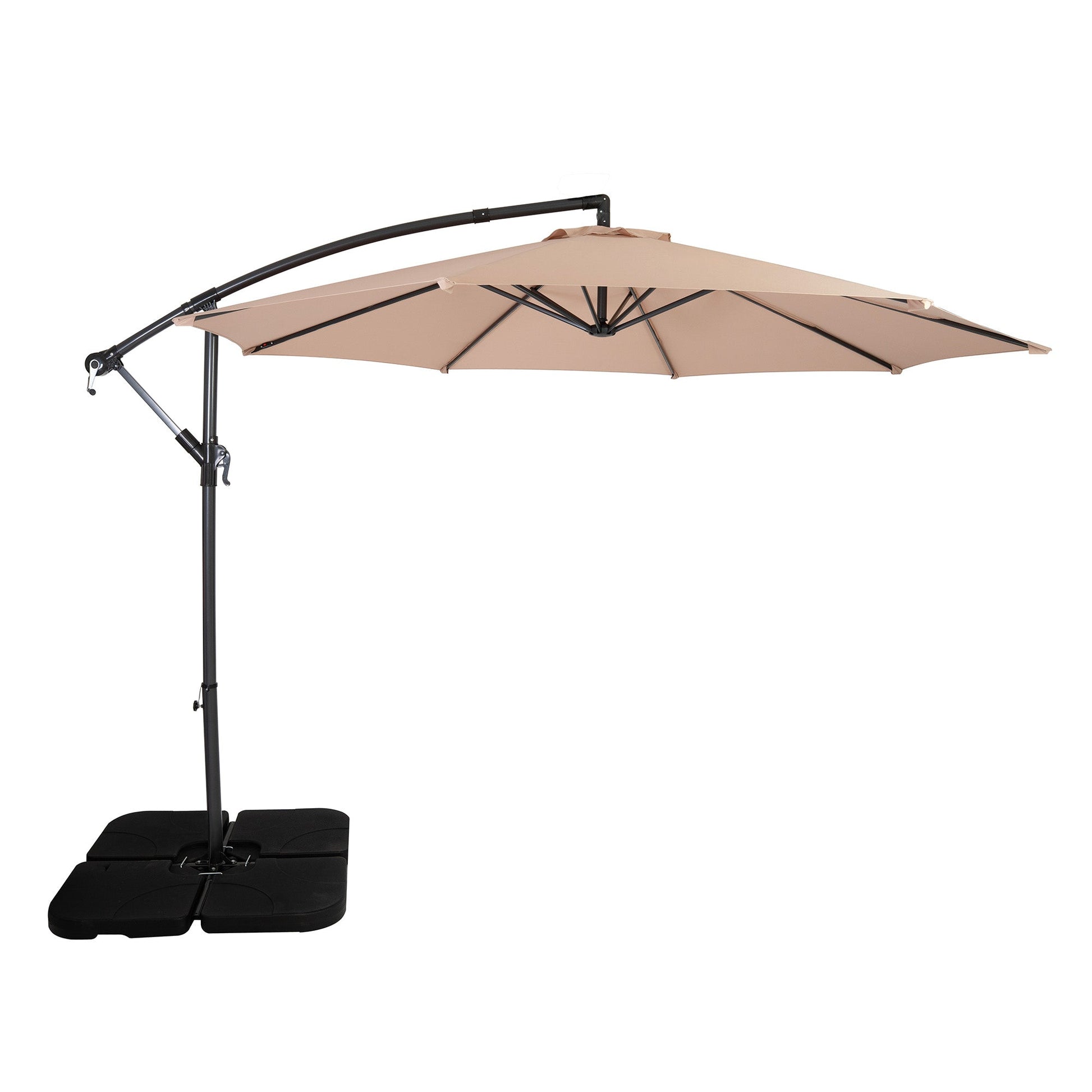 Parasol Excéntrico De 3 M Con Base Cuadrada – Beige_0