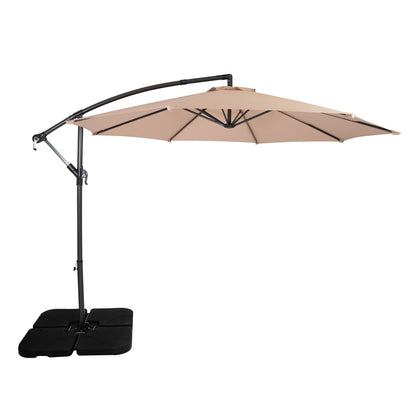 Parasol Excéntrico De 3 M Con Base Cuadrada – Beige_0