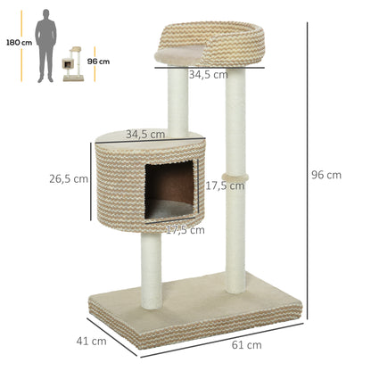 Pawhut Árbol Rascador Para Gatos Con Cueva Postes De Yute Y Plataforma Beige_2
