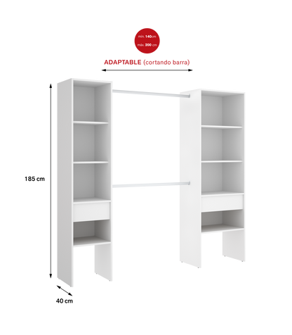 Vestidor Siles Para Dormitorio Con Baldas Y Dos Cajones Acabado Blanco 185 Cm(alto)200 Cm(_4