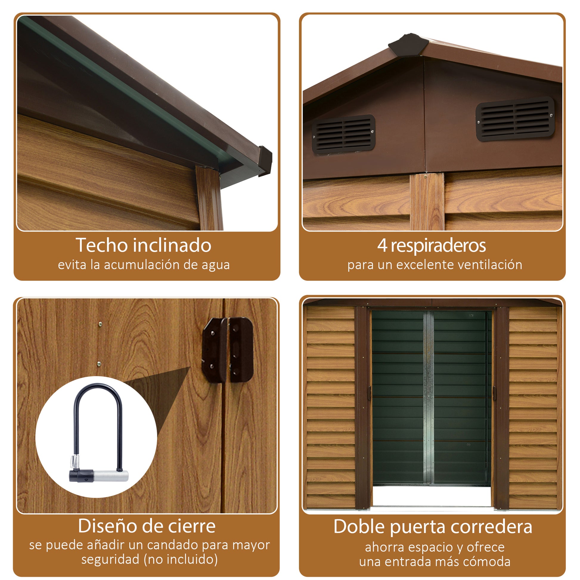 Outsunny Cobertizo De Jardín Exterior 3 M² 236x152x209 Cm Natural Y Café_5