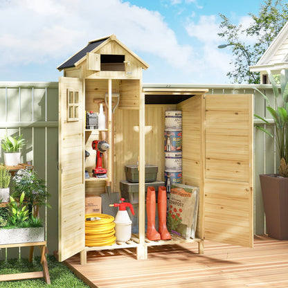 Outsunny Caseta De Jardín De Madera 106x57x167 Cm Con Doble Zona Y 2 Estantes_1