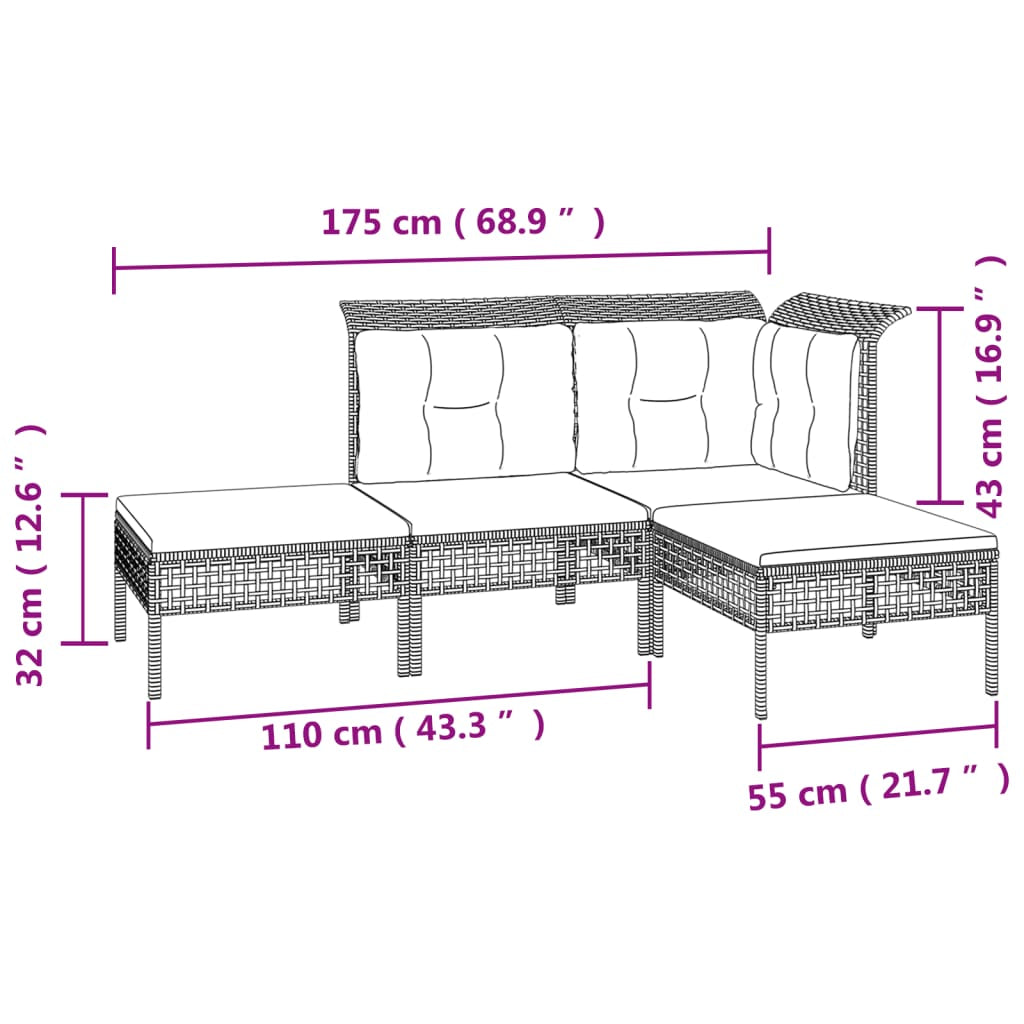 Vidaxl Set De Muebles De Jardín 4 Pzas Y Cojines Ratán Sintético Gris_2